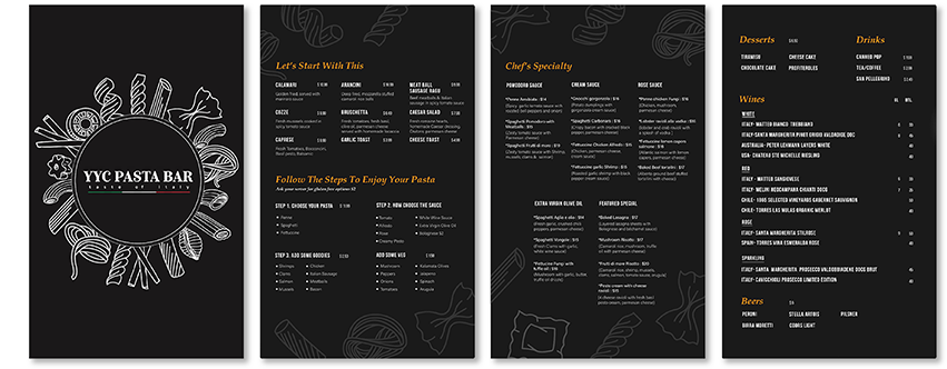 YYC restaurant menu